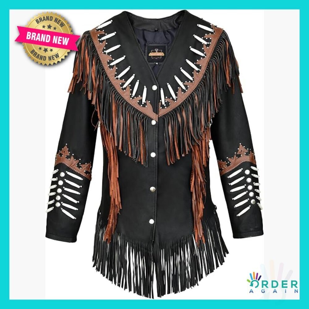 Western Leather Jacket Genuine Cowhide Fringe Tassels Cowgirl Style Classic